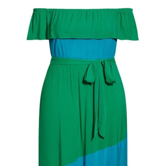 City Chic Women's Colorburst Maxi Dress Side Pockets Blue Green Size16 - Picture 4 of 7